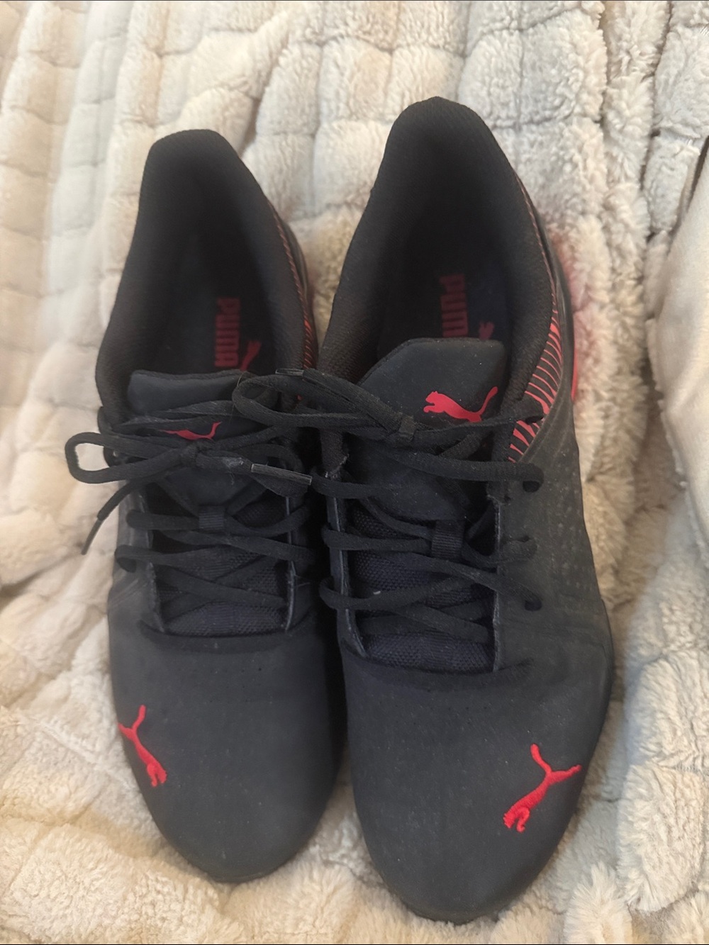 Puma Men's Black Athletic Sneakers with Red Logos